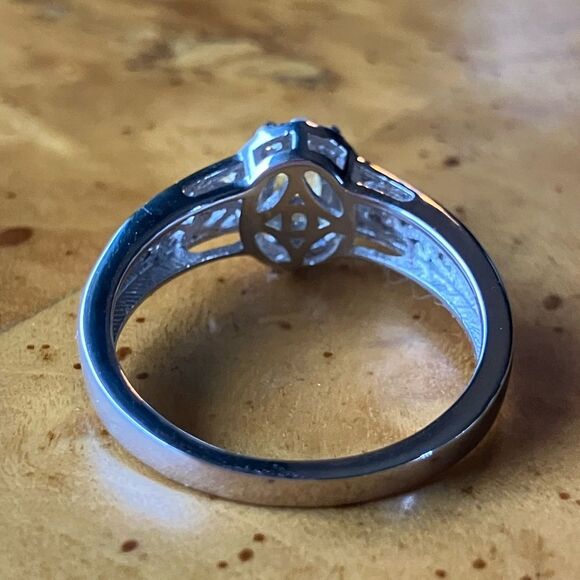 Natural Yellow Sapphire Sterling Silver Art Deco Ring Size 7 - Picture 5 of 9